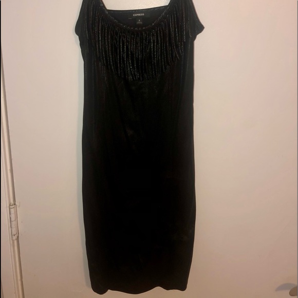 Black shiny Express Dress with Fringes Size Small - Picture 1 of 3